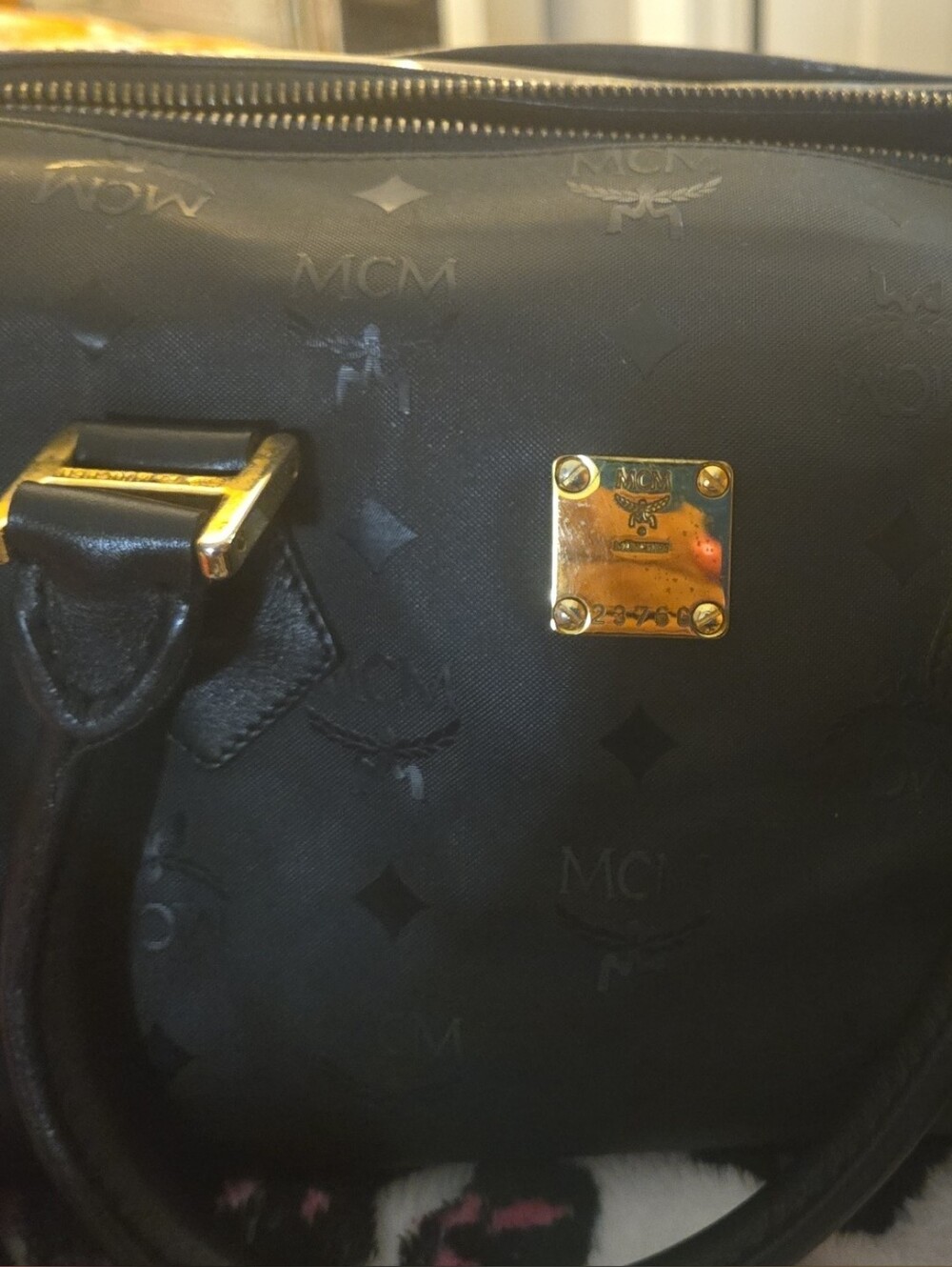 MCM Black Satchel with Gold Hardware and Logo Plaque, Chain Included. Make Offer